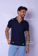 Camisa Polo Italiana Tricot Azul Marinho