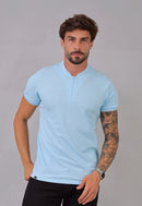 Camiseta com Zíper Azul Claro