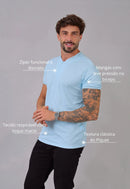 Camiseta com Zíper Azul Claro