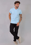 Camiseta com Zíper Azul Claro