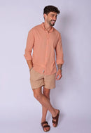 Camisa Masculina Gola Padre Tecido Leve Bege