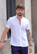 Camisa Masculina Manga Curta Gola Padre Slim Branca