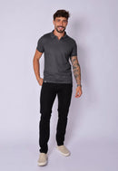 Camisa Polo Ziper Chumbo